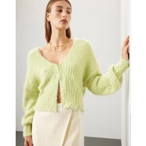Louna Lime Green Knit Cropped Plunge Neckline Cardigan Sweater Size XS